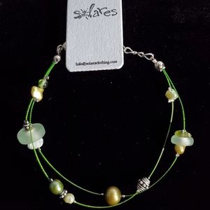 NEW Solares Green Seaglass Pearl Beach Bracelet D